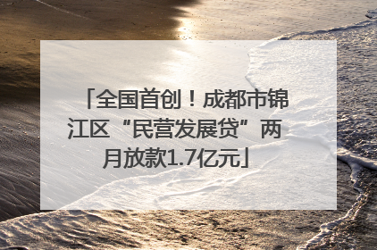 全国首创！成都市锦江区“民营发展贷”两月放款1.7亿元
