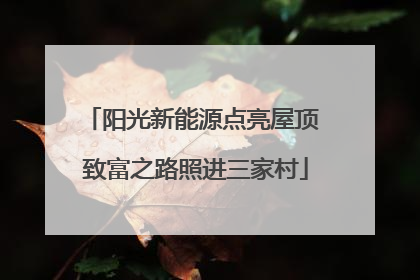 阳光新能源点亮屋顶 致富之路照进三家村